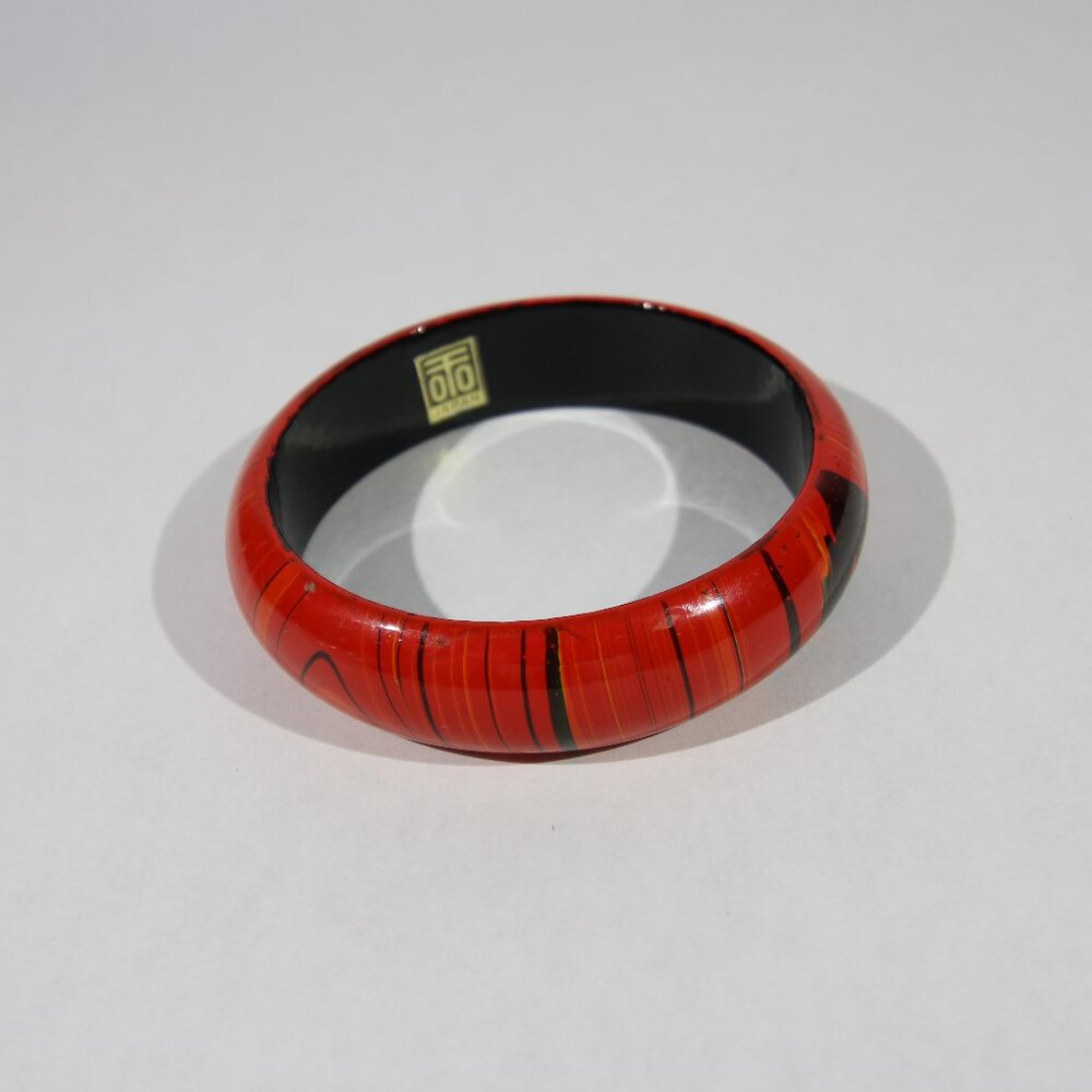 Vintage Japan Red and Black Bangle Wood Bracelet